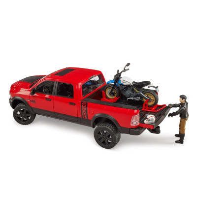 Žaislinis BRUDER džipas su motociklu RAM 2500 Power Wagon 02502