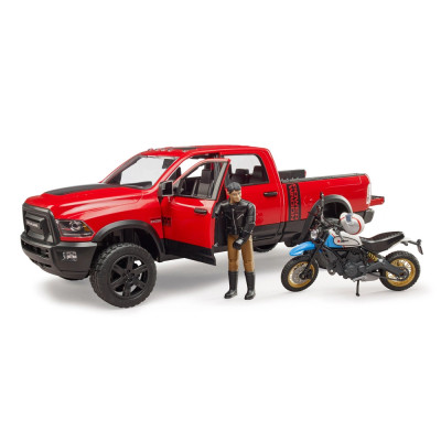 Žaislinis BRUDER džipas su motociklu RAM 2500 Power Wagon 02502