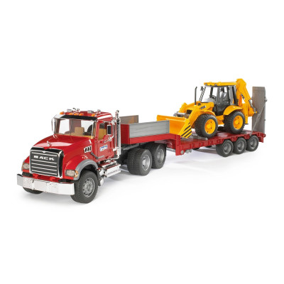 Žaislinis BRUDER sunkvežimis MACK Granite su ekskavatorium JCB 4CX 02813