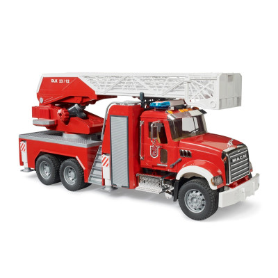 Žaislinė BRUDER gaisrinė su kopėčiomis ir švyturėliais Mack Granite 02821