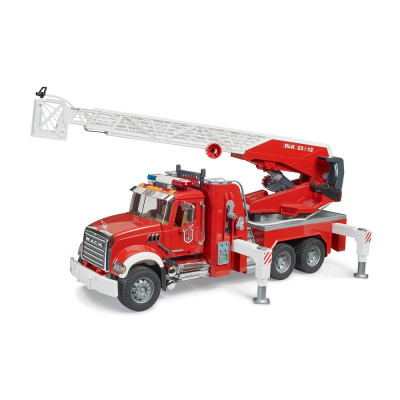 Žaislinė BRUDER gaisrinė su kopėčiomis ir švyturėliais Mack Granite 02821