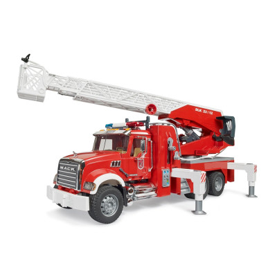 Žaislinė BRUDER gaisrinė su kopėčiomis ir švyturėliais Mack Granite 02821