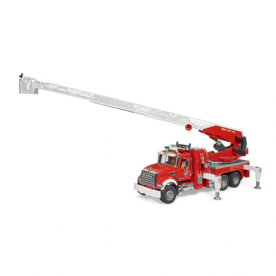 Žaislinė BRUDER gaisrinė su kopėčiomis ir švyturėliais Mack Granite 02821