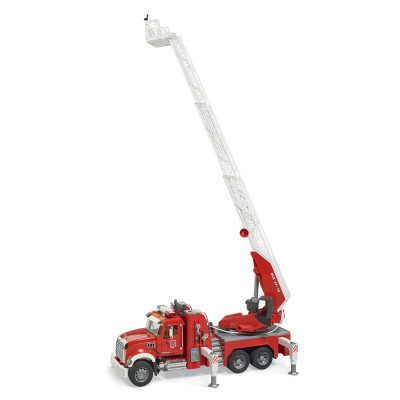 Žaislinė BRUDER gaisrinė su kopėčiomis ir švyturėliais Mack Granite 02821