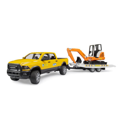 Žaislinis BRUDER automobilis Dodge RAM su priekaba ir ekskavatorium 02546