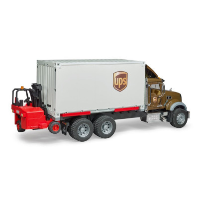 Žaislinis BRUDER UPS siuntų sunkvežimis su krautuvu Mack Granite 02828