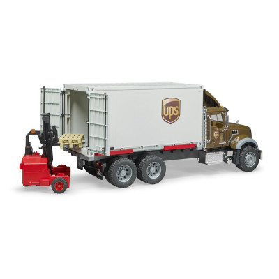 Žaislinis BRUDER UPS siuntų sunkvežimis su krautuvu Mack Granite 02828